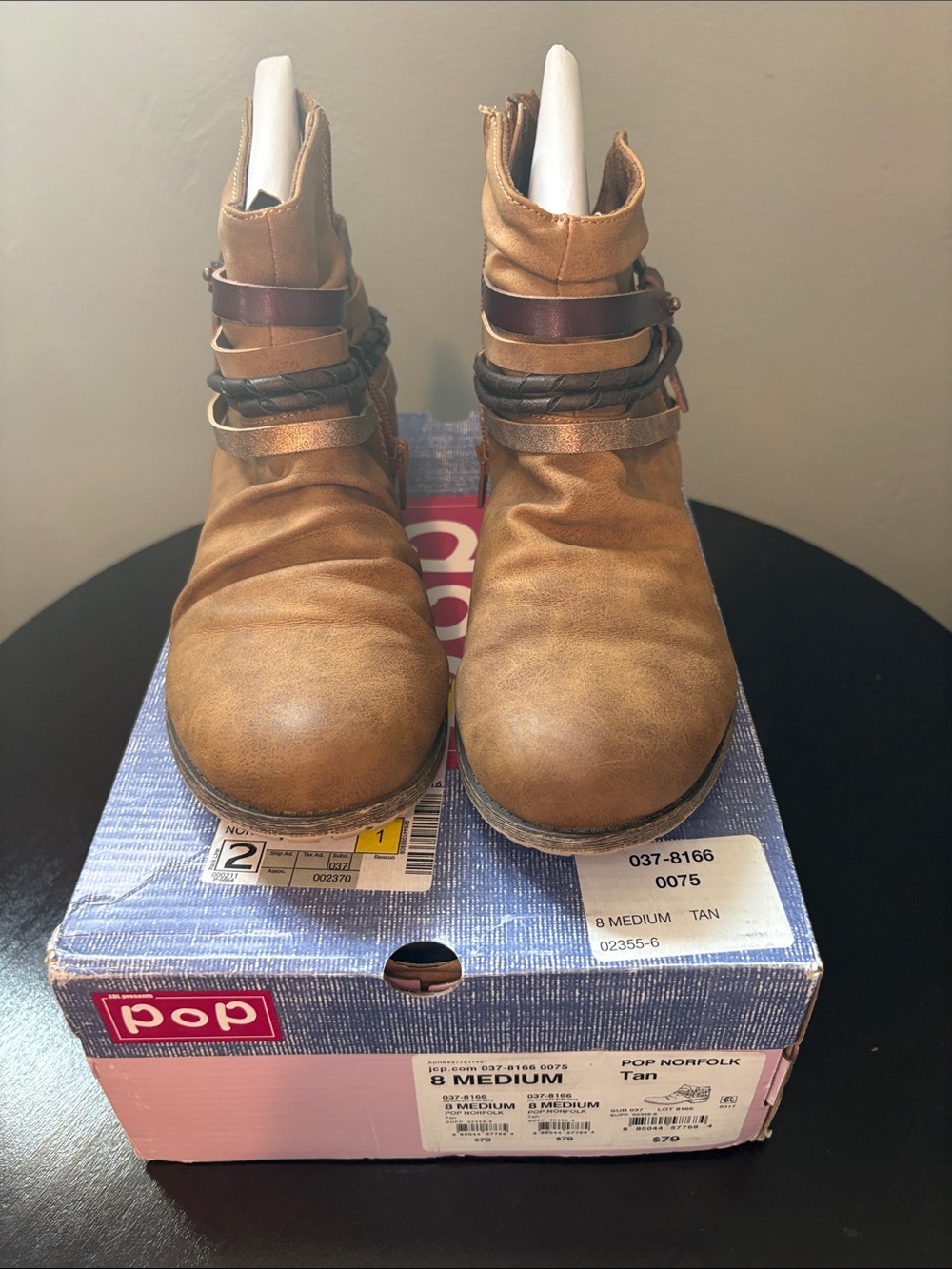 pop Tan Women's Ankle Booties with Braided Strap Accents - Size 8